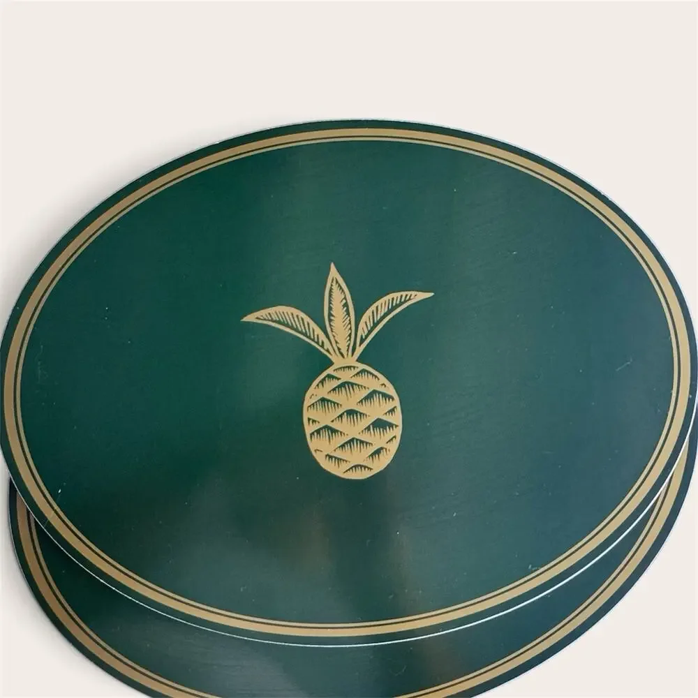 Vintage Acorn New Canaan CT Cork Placemats Emerald Green With Gold Pinapple 4pcs